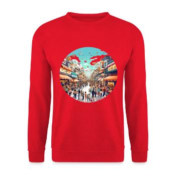 Ballonfest Straßenszene - Unisex Pullover - Rot - Vorne - Alina (178cm) & Michal (187cm)