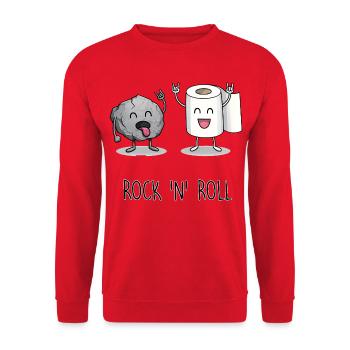 Lustiges Rock 'n' Roll Cartoon Design - Unisex Pullover - Rot - Vorne - Alina (178cm) & Michal (187cm)