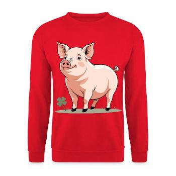 Cuddly Spring Pig Cartoon - Unisex Sweatshirt - red - Front - Alina (178cm) & Michal (187cm)