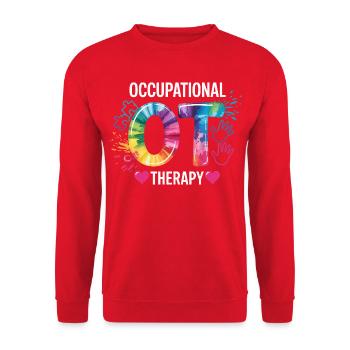 Buntes OT Logo Ergotherapie - Unisex Pullover - Rot - Vorne - Alina (178cm) & Michal (187cm)