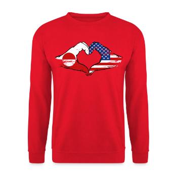 Greenland USA Flag Hands Heart Shape Used - Unisex Sweatshirt - red - Front - Alina (178cm) & Michal (187cm)