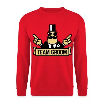 Team Groom (Pointing Stag Night Bachelor Party 3C) - Unisex Sweatshirt - red - Front - Alina (178cm) & Michal (187cm)