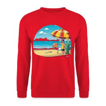 Beach vacation cartoon with umbrella - Unisex Sweatshirt - red - Front - Alina (178cm) & Michal (187cm)