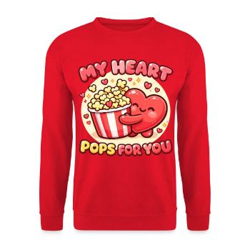 Süße Popcorn Herzen Valentinstag - Unisex Pullover - Rot - Vorne - Alina (178cm) & Michal (187cm)