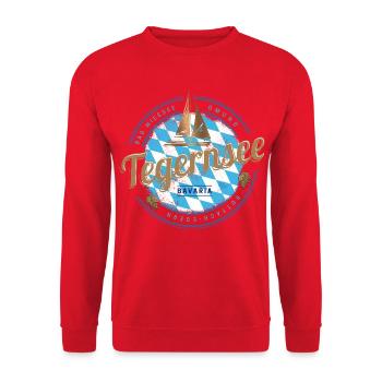 Tegernsee Bayern Deutschland Retro Segelschiff - Unisex Pullover - Rot - Vorne - Alina (178cm) & Michal (187cm)