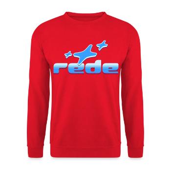 Frieden im Himmel: Flugzeug-Design - Unisex Pullover - Rot - Vorne - Alina (178cm) & Michal (187cm)