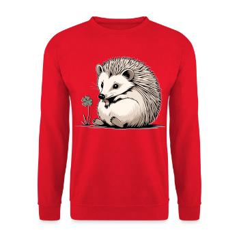 Igel mit Kleeblatt Naturfreund - Unisex Pullover - Rot - Vorne - Alina (178cm) & Michal (187cm)
