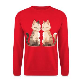 Katzenkuss Zweisamkeit - Unisex Pullover - Rot - Vorne - Alina (178cm) & Michal (187cm)