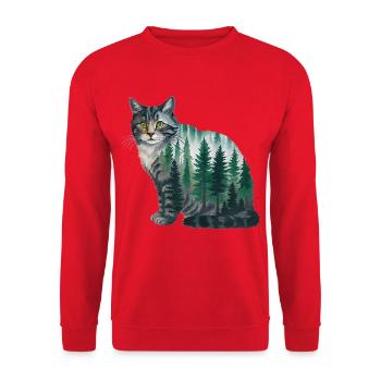 A Forest Cat Painted in Watercolors Forest Cat - Unisex Sweatshirt - red - Front - Alina (178cm) & Michal (187cm)