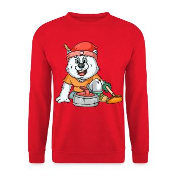 Curlingspieler Eisbär - Unisex Pullover - Rot - Vorne - Alina (178cm) & Michal (187cm)