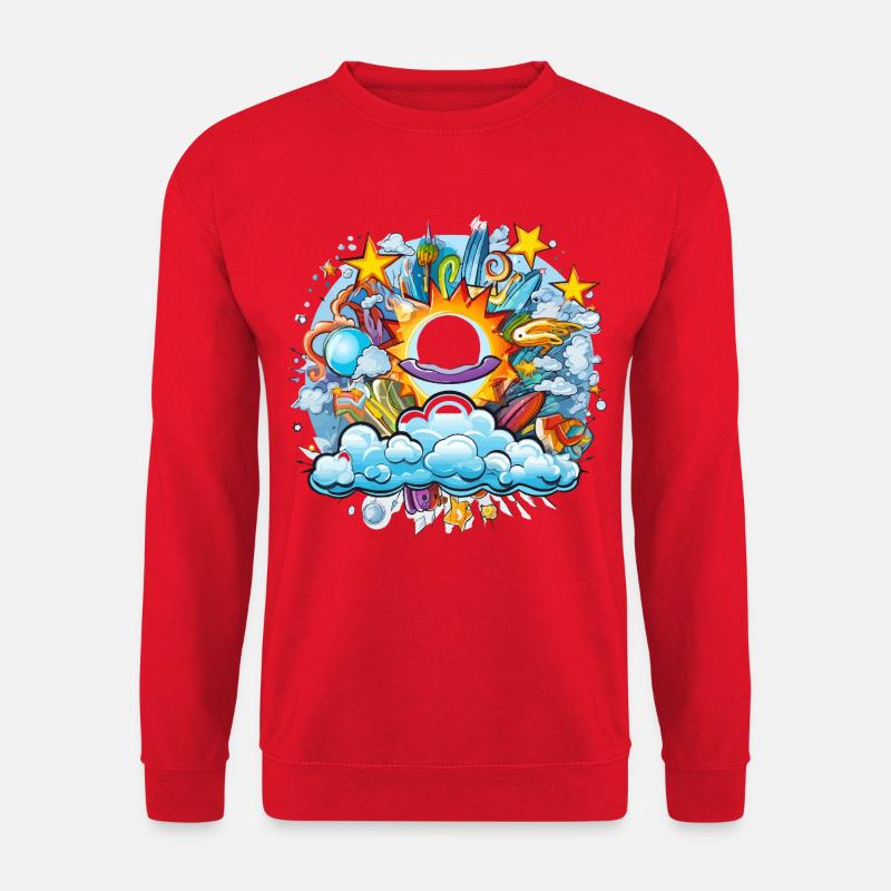 Kosmische Sonnenflug Doodle - Unisex Pullover - Rot