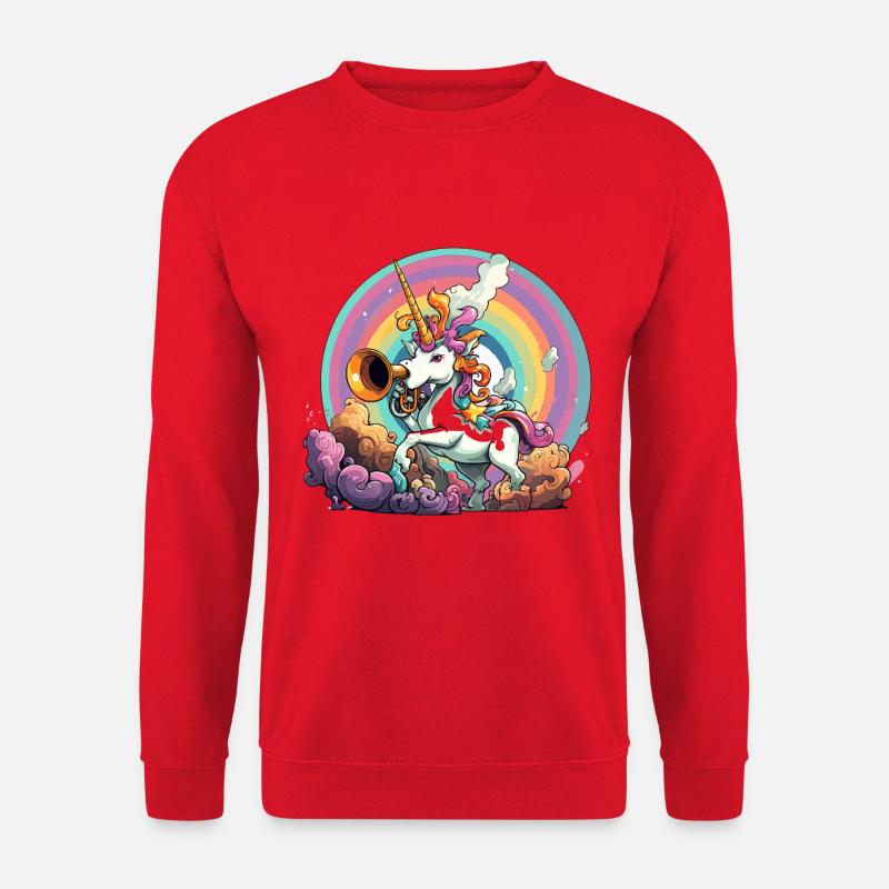 Regenbogen-Unicorn mit Trompete - Unisex Pullover - Rot