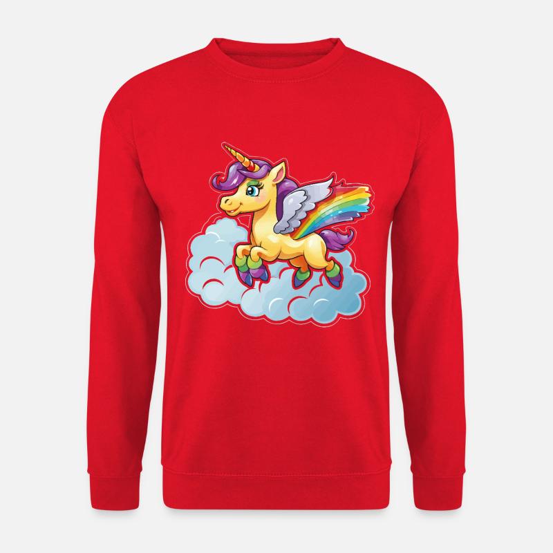 Regenbogen-Einhorn auf Wolke - Unisex Pullover - Rot