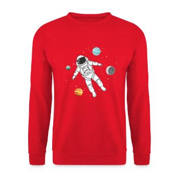 Astronaut floats in space with planets - Unisex Sweatshirt - red - Front - Alina (178cm) & Michal (187cm)