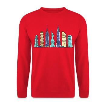 New York City Skyline Empir State Moderne Kunst - Unisex Pullover - Rot - Vorne - Alina (178cm) & Michal (187cm)