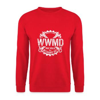 WWMD Mechanic Humor Design Gift Religion - Unisex Sweatshirt - red - Front - Alina (178cm) & Michal (187cm)