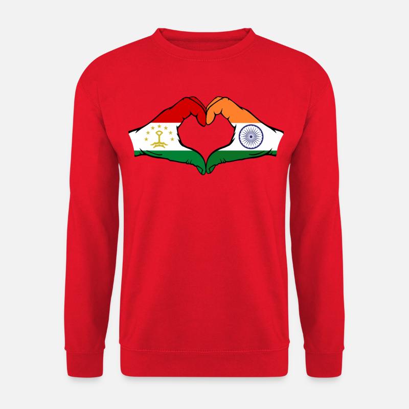 Tadschikistan_Indien_Flagge_Hände_Herzform - Unisex Pullover - Rot