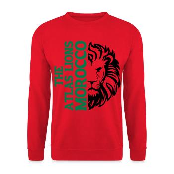 Vertical Morroco Typography with AtlasLion - Unisex Sweatshirt - red - Front - Alina (178cm) & Michal (187cm)