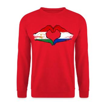 Tajikistan Holand Flag Hands Heart Shape - Unisex Sweatshirt - red - Front - Alina (178cm) & Michal (187cm)