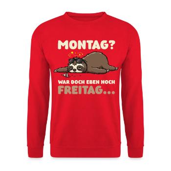 Monday? It was just Friday – sloth - Unisex Sweatshirt - red - Front - Alina (178cm) & Michal (187cm)