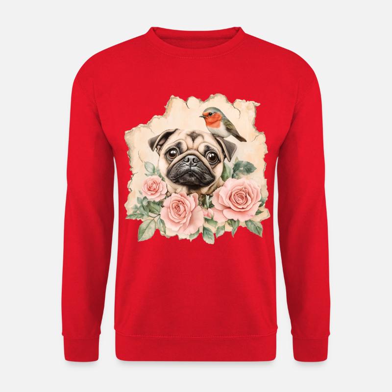 Mops und Rotkehlchen - Unisex Pullover - Rot
