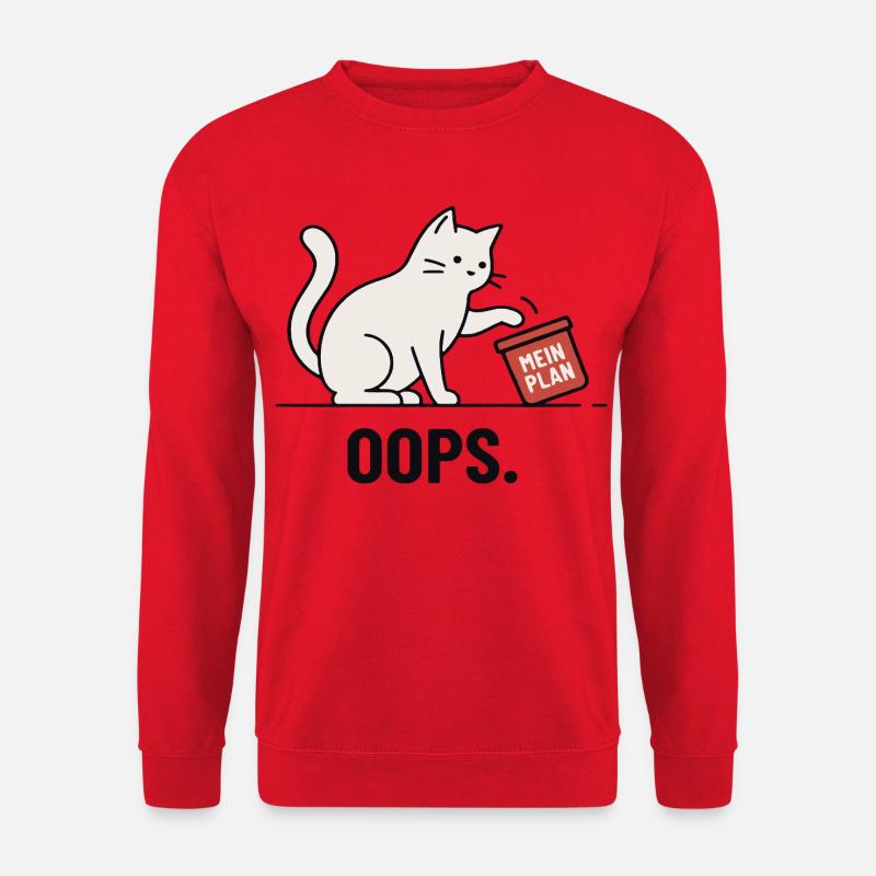 Mein Plan… Oops – Lustige Katze - Unisex Pullover - Rot