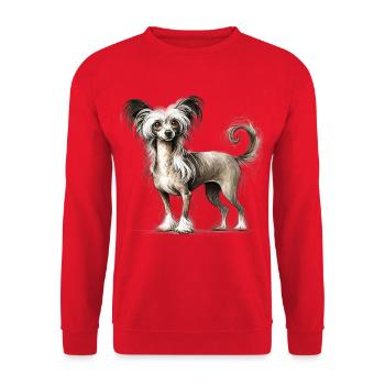 Chinese Crested  Illustration  - Unisex Pullover - Rot - Vorne - Alina (178cm) & Michal (187cm)