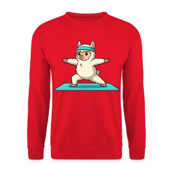 Yoga Llama Alpaca Macht Krieger-Pose - Unisex Pullover - Rot - Vorne - Alina (178cm) & Michal (187cm)