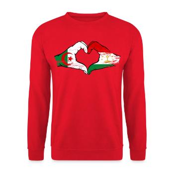 Tajikistan Algeria flag hands heart shape used - Unisex Sweatshirt - red - Front - Alina (178cm) & Michal (187cm)