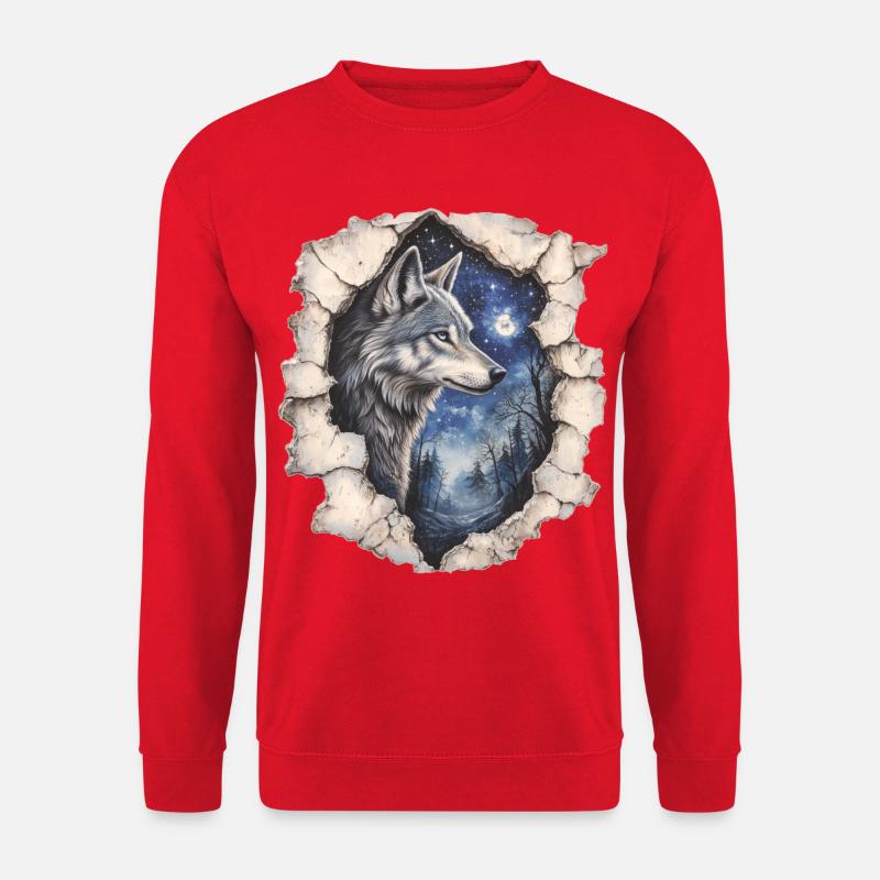 Wolf mit Sternenhimmel - Unisex Pullover - Rot