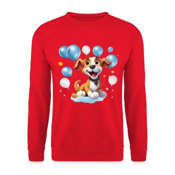 Lustiger Ballonhund im Partylook - Unisex Pullover - Rot - Vorne - Alina (178cm) & Michal (187cm)