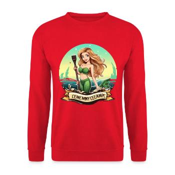 Grüne Meerjungfrau Strandmalerin - Unisex Pullover - Rot - Vorne - Alina (178cm) & Michal (187cm)