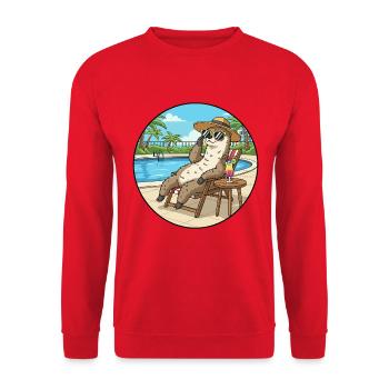 Summer Otter Animal Relaxing By Pool Art - Unisex Sweatshirt - red - Front - Alina (178cm) & Michal (187cm)