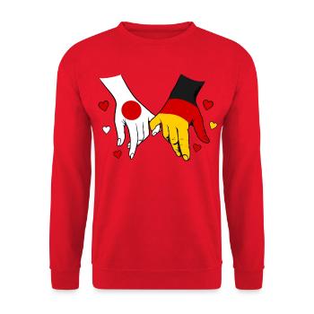 Japan_Deutschland_Flagge_Händehalten - Unisex Sweatshirt - red - Front - Alina (178cm) & Michal (187cm)