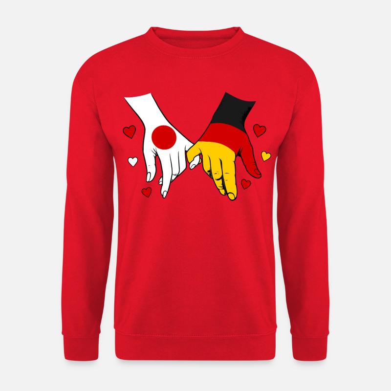 Japan_Deutschland_Flagge_Händehalten - Unisex Pullover - Rot