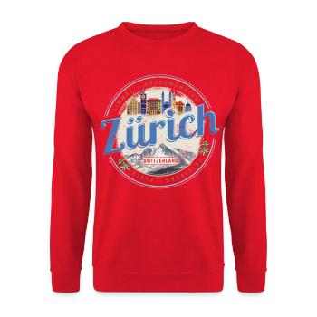 Zurich Switzerland with Skyline Alps Vintage Souvenir - Unisex Sweatshirt - red - Front - Alina (178cm) & Michal (187cm)