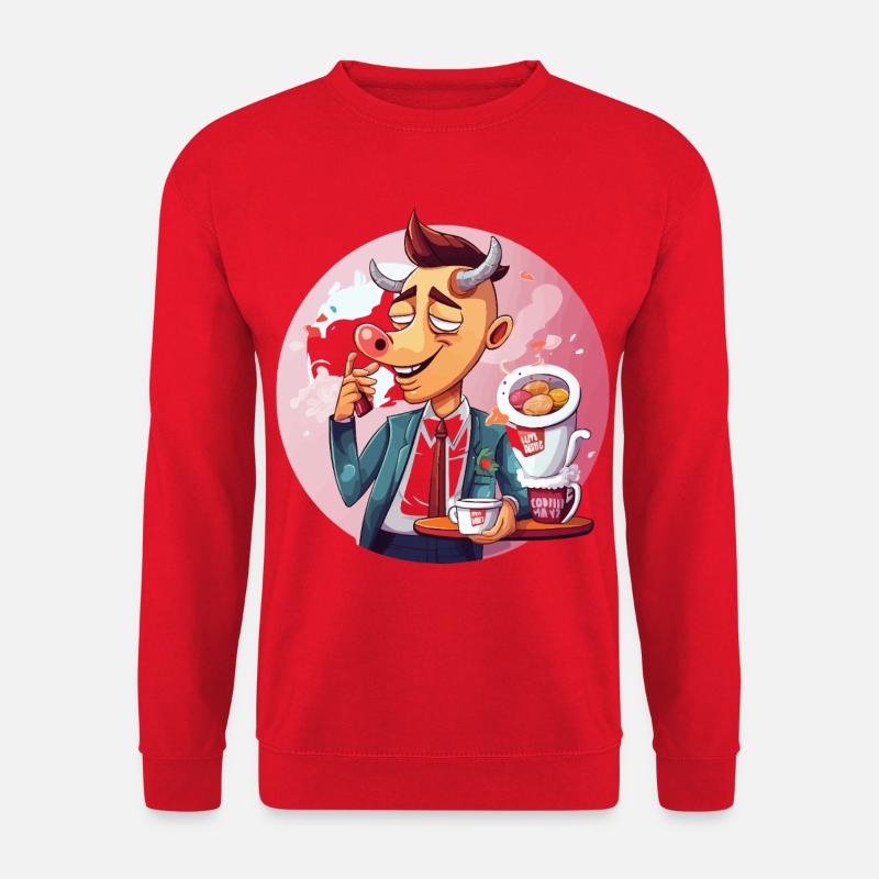 Büro-Bulle mit Kaffee und Kuchen - Unisex Pullover - Rot