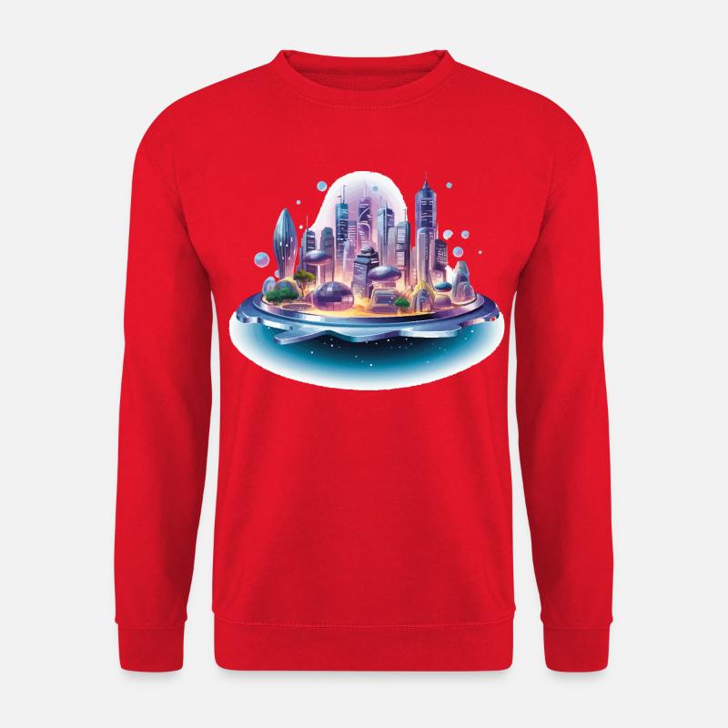 Schwebende Stadtinsel Neonzauber - Unisex Pullover - Rot