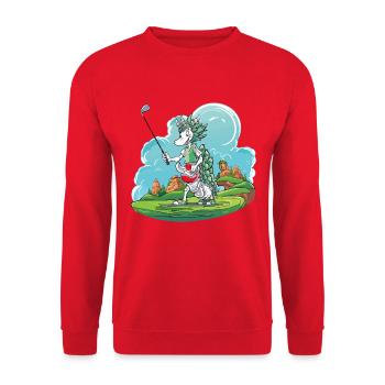 Drachen Golfer auf Grüner Golfbahn - Unisex Pullover - Rot - Vorne - Alina (178cm) & Michal (187cm)