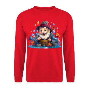 Fröhlicher Fischer mit bunten Fischen - Unisex Pullover - Rot - Vorne - Alina (178cm) & Michal (187cm)