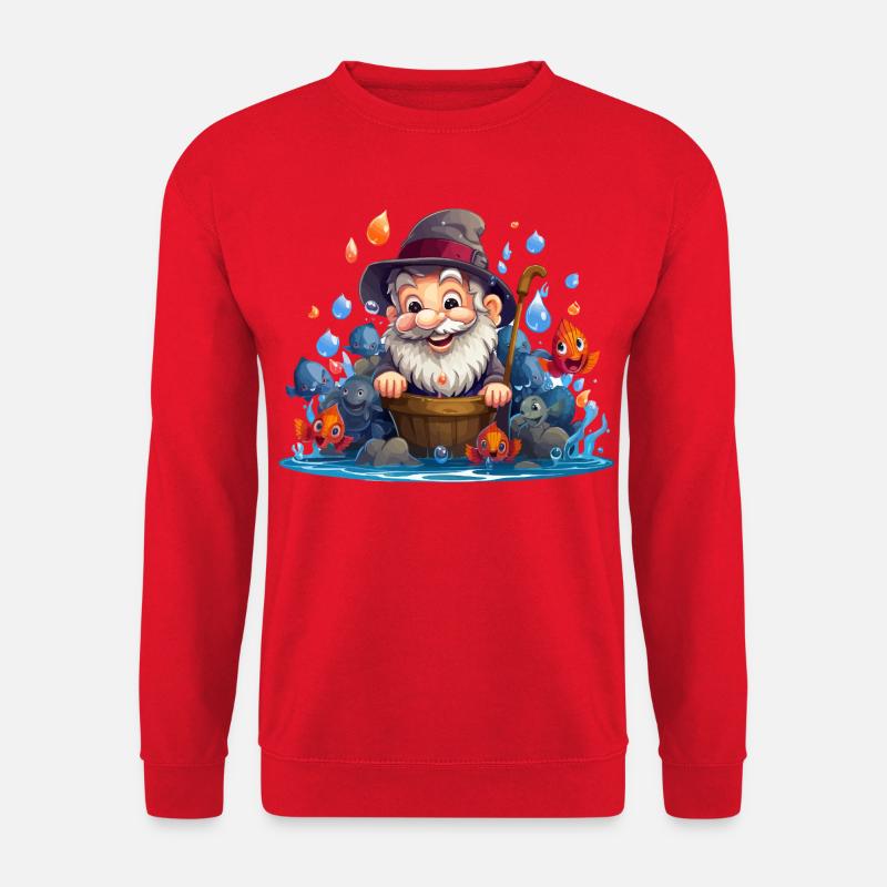 Fröhlicher Fischer mit bunten Fischen - Unisex Pullover - Rot