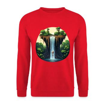 Alien at the waterfall in the jungle - Unisex Sweatshirt - red - Front - Alina (178cm) & Michal (187cm)