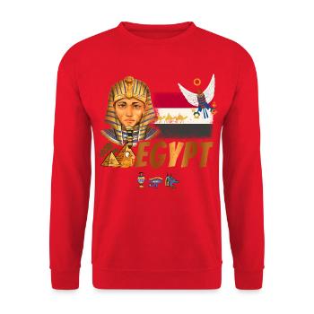 Ägypten Vintage Pharao mit Fahne und Pyramiden - Unisex Pullover - Rot - Vorne - Alina (178cm) & Michal (187cm)