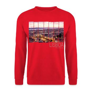 Lisbon Portugal Sunset Skyline Souvenir - Unisex Sweatshirt - red - Front - Alina (178cm) & Michal (187cm)