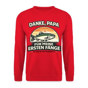 Danke, Papa für meine ersten Fänge Retro - Unisex Pullover - Rot - Vorne - Alina (178cm) & Michal (187cm)