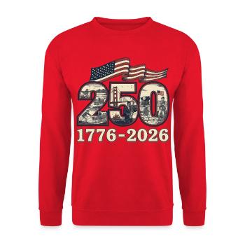 USA 250 Jahre Jubiläum 1776-2026 - Unisex Pullover - Rot - Vorne - Alina (178cm) & Michal (187cm)