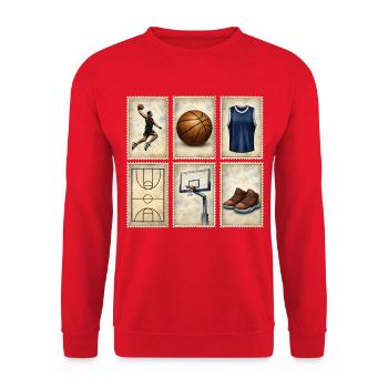 Vintage Basketball Stamps Collection - Unisex Sweatshirt - red - Front - Alina (178cm) & Michal (187cm)