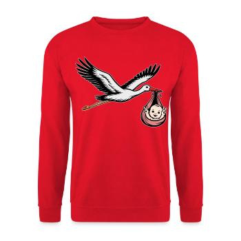 Fliegender Storch mit Baby Peace rosa - Unisex Pullover - Rot - Vorne - Alina (178cm) & Michal (187cm)