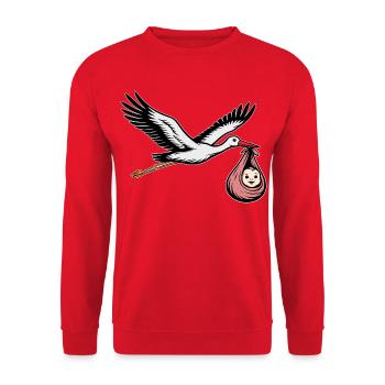 Cigogne volante avec un rose bébé - Sweat-shirt Unisexe - rouge - Devant - Alina (178cm) & Michal (187cm)