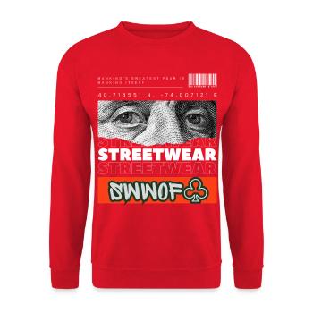 Menschheitstrauma Streetwear Kollage - Unisex Pullover - Rot - Vorne - Alina (178cm) & Michal (187cm)